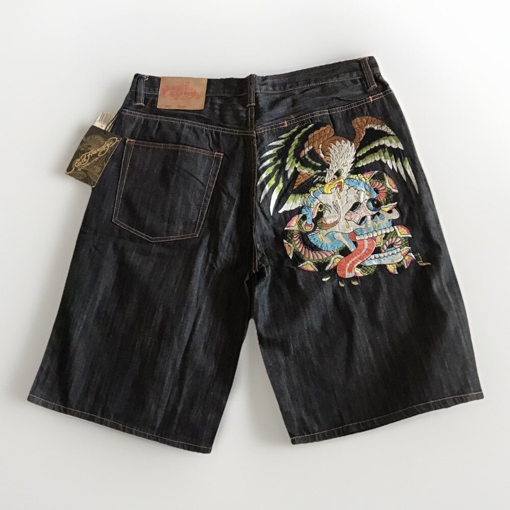 Ed Hardy 2007 EAGLE STRIKES Mens Denim Jeans Shorts SIZE‎ 38 NWT Blue